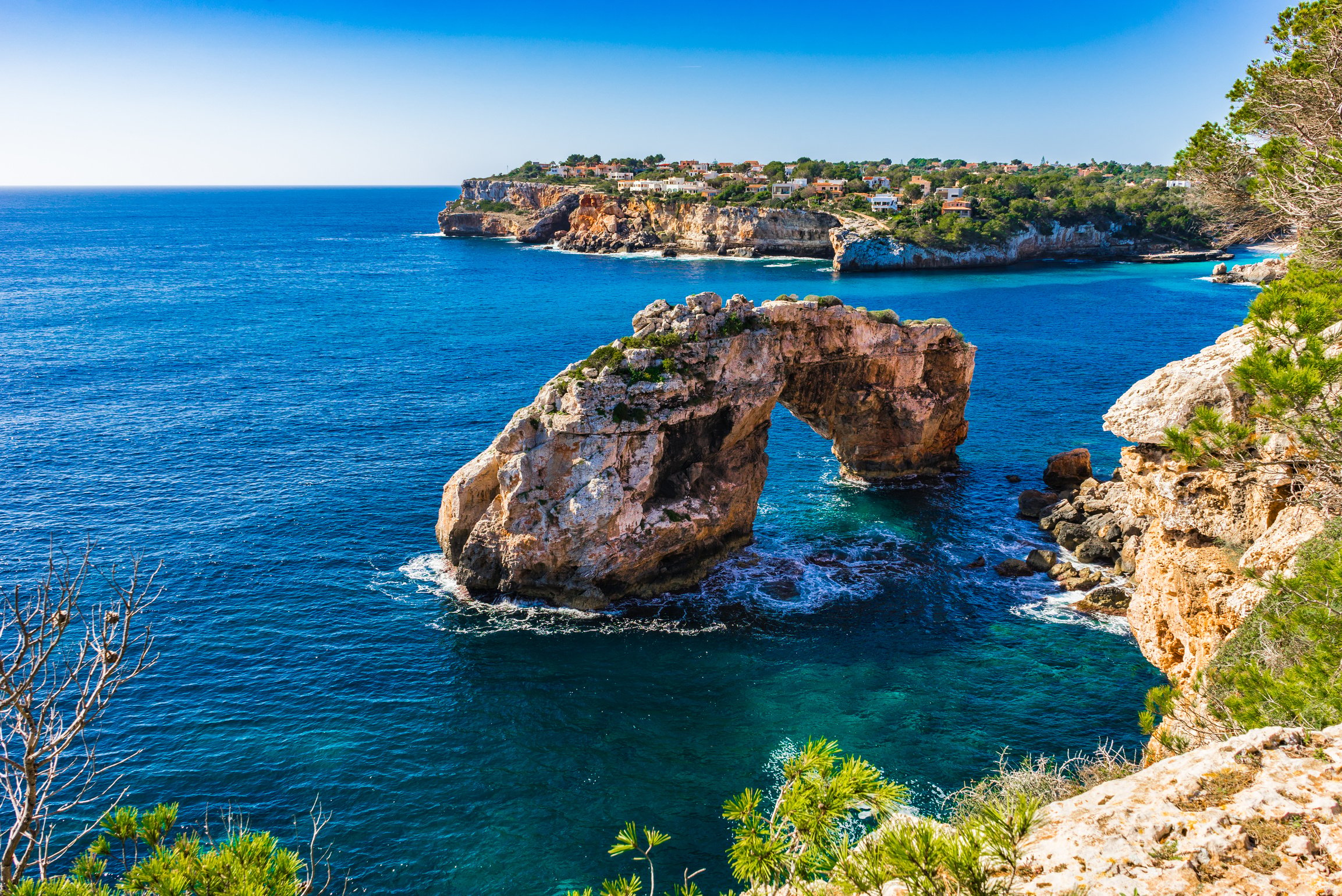 Rock arch at mediterranean sea on Majorca island, Spain